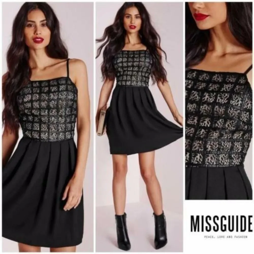 Missguided Skater Dress Size 2 US XS 9799 Black - Picture 1 of 8
